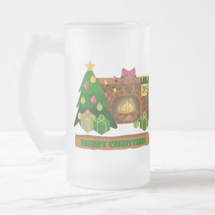 Frohe Weihnachten am Kamin Lagerfeuer Weihnachtsba Mattglas Bierglas