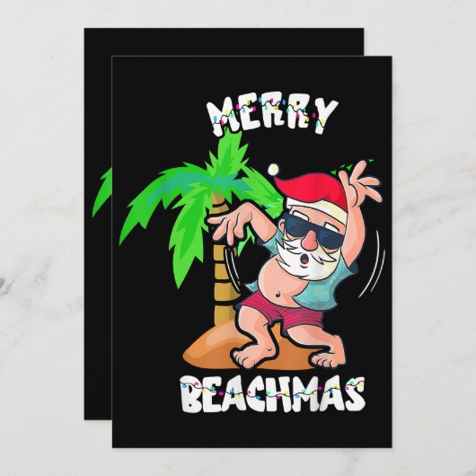 Frohe Weihnachten am Strand im Juli Funny Santa Xm Einladung (Vorne/Hinten)