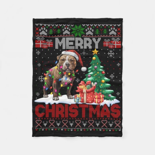 Frohe Weihnachten American Staffordshire Terrier U Fleecedecke (Vorderseite)