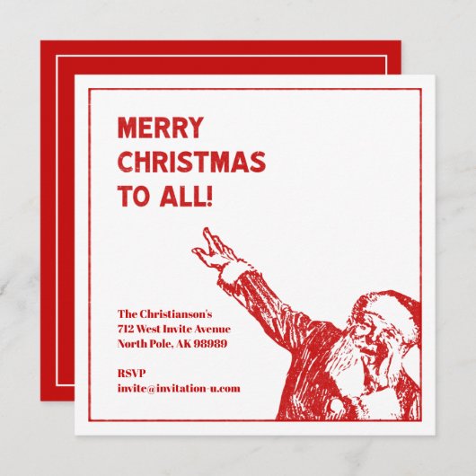 Frohe Weihnachten an alle Weihnachtsmann-Zeiger-Bo Einladung (Vorne/Hinten)