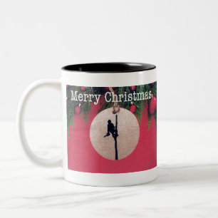 Frohe Weihnachten an Arborist und Baumchirurgen. Zweifarbige Tasse