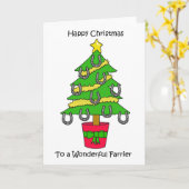 Frohe Weihnachten an Farrier, Cartoon Tree. Karte (Gelbe Blume)