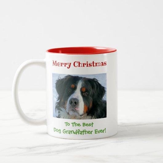 Frohe Weihnachten an Großvater vom Hund Zweifarbige Tasse (Links)