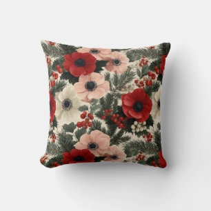 Frohe Weihnachten Anemone Floraler Hintergrund Kissen