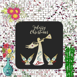 Frohe Weihnachten Angel Gold Trumpet Dekorative Ku Quadratischer Aufkleber