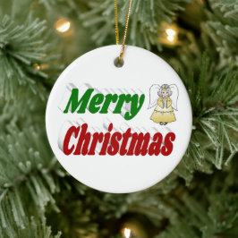 Frohe Weihnachten Angel rot grüne Typografie Keramik Ornament