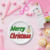 Frohe Weihnachten Angel rot grüne Typografie Pappteller (Party)