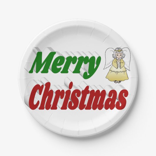 Frohe Weihnachten Angel rot grüne Typografie Pappteller (Vorderseite)