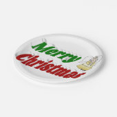 Frohe Weihnachten Angel rot grüne Typografie Pappteller (Schrägansicht)