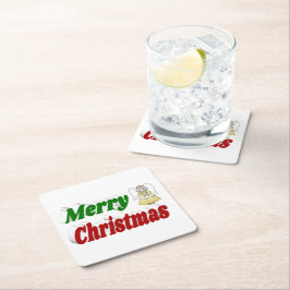 Frohe Weihnachten Angel rot grüne Typografie Rechteckiger Pappuntersetzer