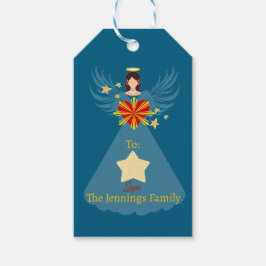 Frohe Weihnachten Angel Stars Blauer Personalisier Geschenkanhänger