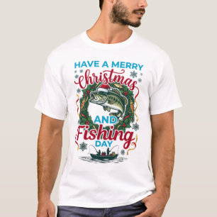 Frohe Weihnachten Angel Tag Barsch Fisch Santa Hut T-Shirt