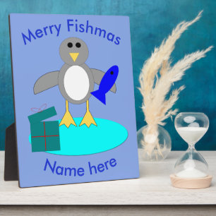 Frohe Weihnachten Angelpinguin Custom Plaque Fotoplatte