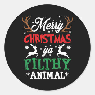 Frohe Weihnachten Animal Filthy Ya Xmas Pajama Runder Aufkleber
