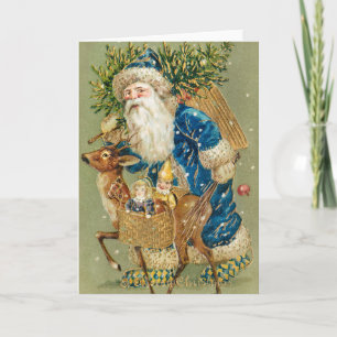 Frohe Weihnachten, Antike Karte, Santa und Rentier Karte
