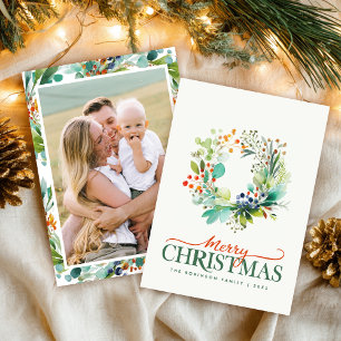 Frohe Weihnachten Aquarell Grün Foto