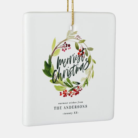 Frohe Weihnachten Aquarell Rote Beerenblätterung Keramikornament (Rechts)