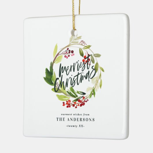 Frohe Weihnachten Aquarell Rote Beerenblätterung Keramikornament (Links)