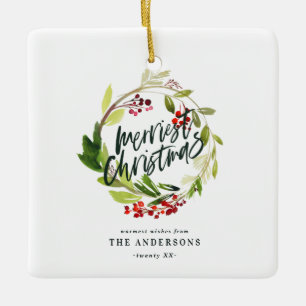 Frohe Weihnachten Aquarell Rote Beerenblätterung Keramikornament