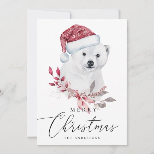 Frohe Weihnachten. Aquarellbär Tierart Feiertagskarte (Vorderseite)