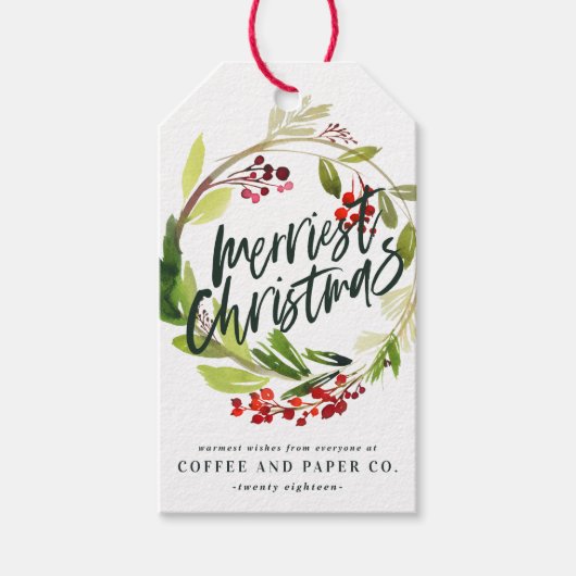 Frohe Weihnachten Aquarellblumen Unternehmen Geschenkanhänger (Vorderseite)