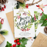 Frohe Weihnachten Aquarellblüte<br><div class="desc">Frohe Weihnachten Aquarell Blumenkarte Urlaub. Schönes Aquarell mit bemaltem Blattwerk und modernem Skripttext. Teil einer Sammlung.</div>