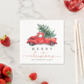 Frohe Weihnachten / Aquareller Roter LKW & Pine Tr Serviette (Beispiel)