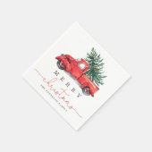 Frohe Weihnachten / Aquareller Roter LKW & Pine Tr Serviette (Ecke)