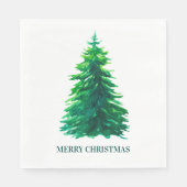 Frohe Weihnachten. Aquarellgrüner Winterbaum Serviette (Vorderseite)