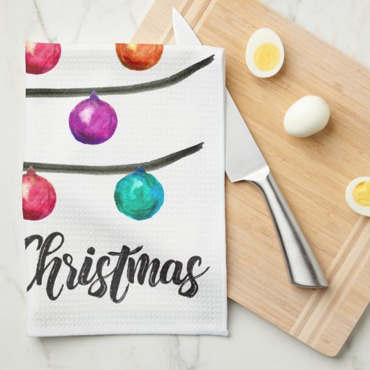 Frohe Weihnachten, Aquarellmauer Geschirrtuch (Viertel Falte)