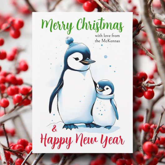 Frohe Weihnachten Aquarellpinguine Christlich