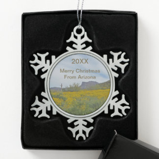 Frohe Weihnachten Arizona Wüstenblumen Urlaub Schneeflocken Zinn-Ornament