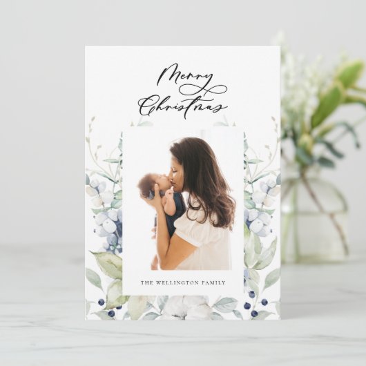 Frohe Weihnachten arktischer Winter Botanisches Fo (Stehend Vorderseite)