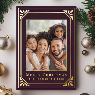 Frohe Weihnachten Art Deco Foto Gold Folien Feiertagskarte