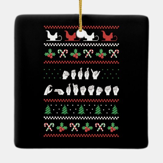 Frohe Weihnachten - ASL American Sign Language I Keramikornament (Rückseite)
