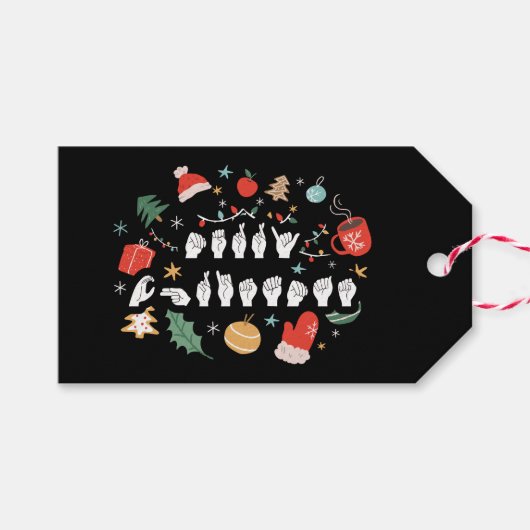 Frohe Weihnachten - ASL American Sign Language III Geschenkanhänger (Vorderseite (Horizontal))