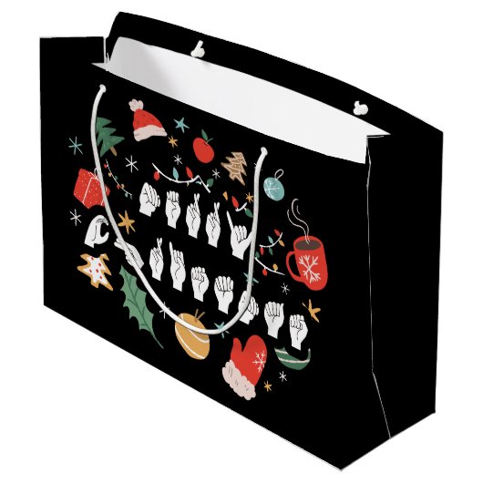 Frohe Weihnachten - ASL American Sign Language III Große Geschenktüte (Rückseite Schrägansicht)