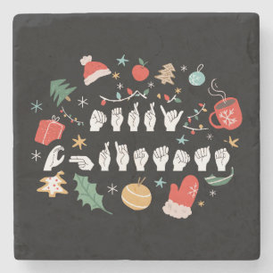 Frohe Weihnachten - ASL American Sign Language III Steinuntersetzer