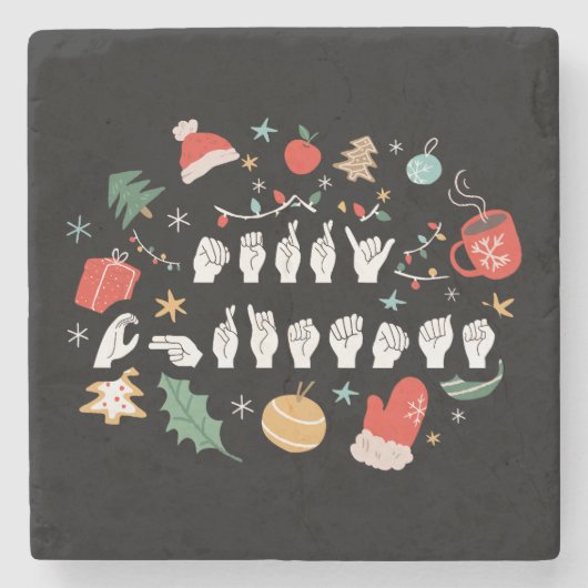 Frohe Weihnachten - ASL American Sign Language III Steinuntersetzer (Vorderseite)