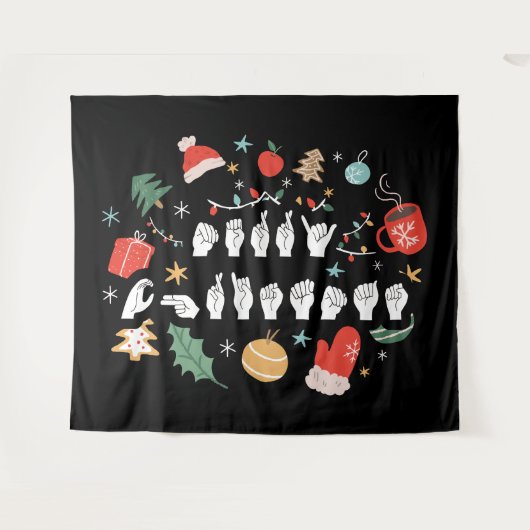 Frohe Weihnachten - ASL American Sign Language III Wandteppich (Vorderseite (Horizontal))