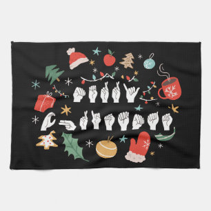 Frohe Weihnachten - ASL Amerikanische Gebärdenspra Geschirrtuch