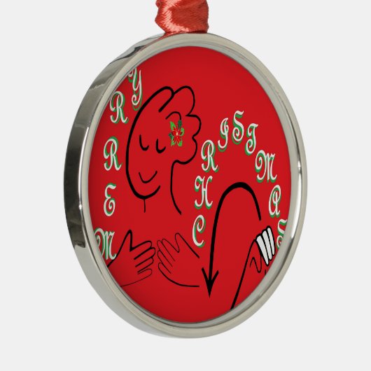 Frohe Weihnachten ASL Silbernes Ornament (Rechts)