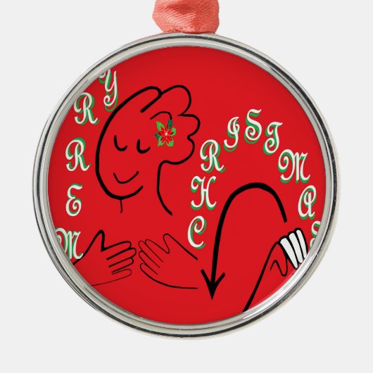 Frohe Weihnachten ASL Silbernes Ornament (Vorne)