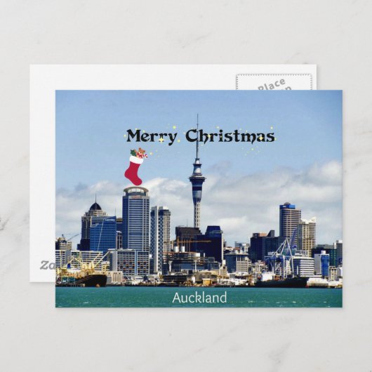 Frohe Weihnachten! Auckland Skyline, Postkarte (Vorne/Hinten)