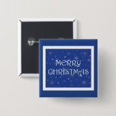 Frohe Weihnachten auf Blau mit Schneeflocken Button (Vorne & Hinten)