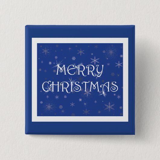 Frohe Weihnachten auf Blau mit Schneeflocken Button (Vorderseite)