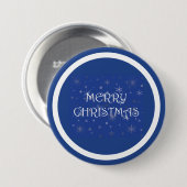 Frohe Weihnachten auf Blau mit Schneeflocken Button (Vorne & Hinten)