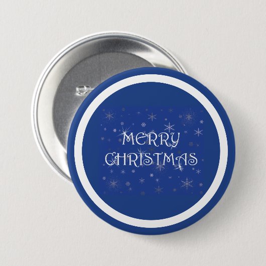 Frohe Weihnachten auf Blau mit Schneeflocken Button (Vorne & Hinten)