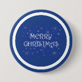 Frohe Weihnachten auf Blau mit Schneeflocken Button (Vorderseite)