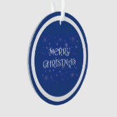 Frohe Weihnachten auf Blau mit Schneeflocken Ornament (Vorderseite)